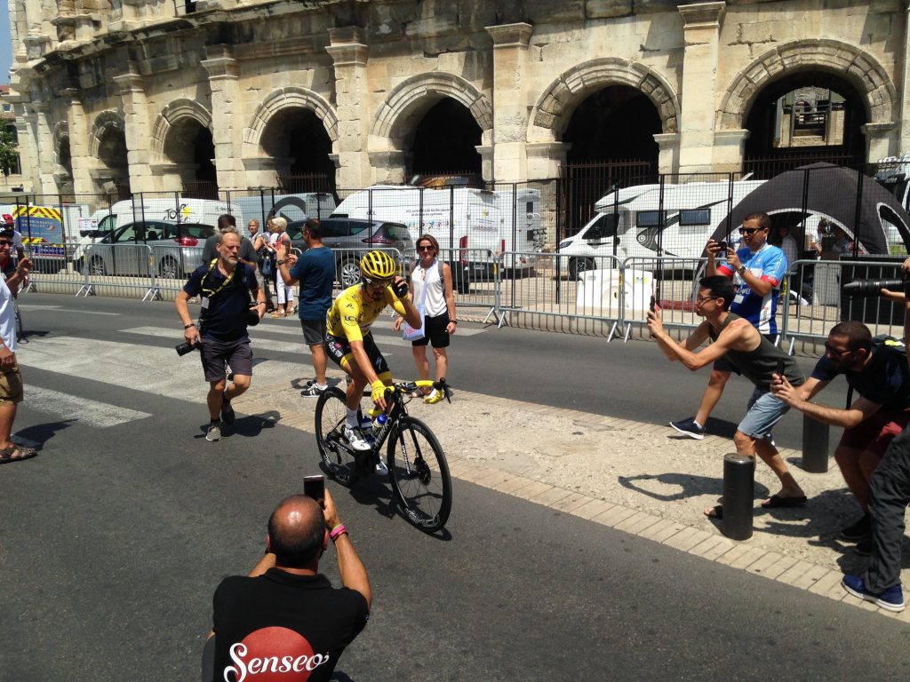 Julian Alaphilippe dressed in yellow at the Tour de France in Nimes