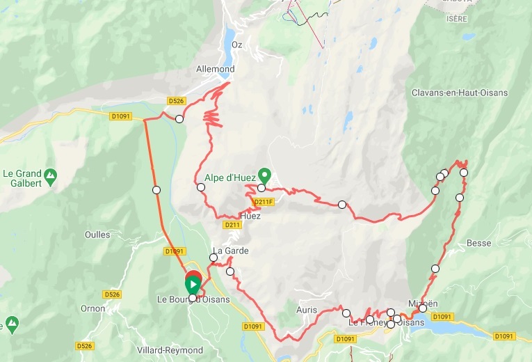 Road cycling routes around Le Bourg d’Oisans