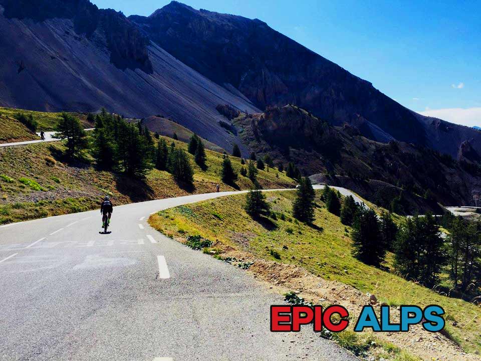 Cycling and switchbacks on Col d'Izoard in the Alps