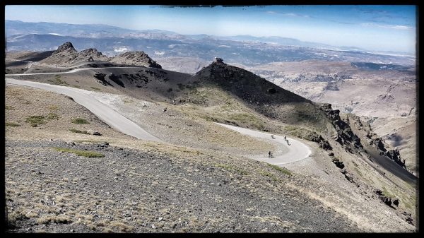 Big switchbacks on Spain's Pico de Veleta climb