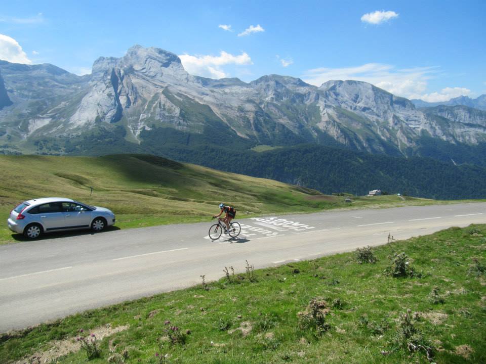 Road cycling all the way to the top of Col d'Aubisque in the French Pyrenees