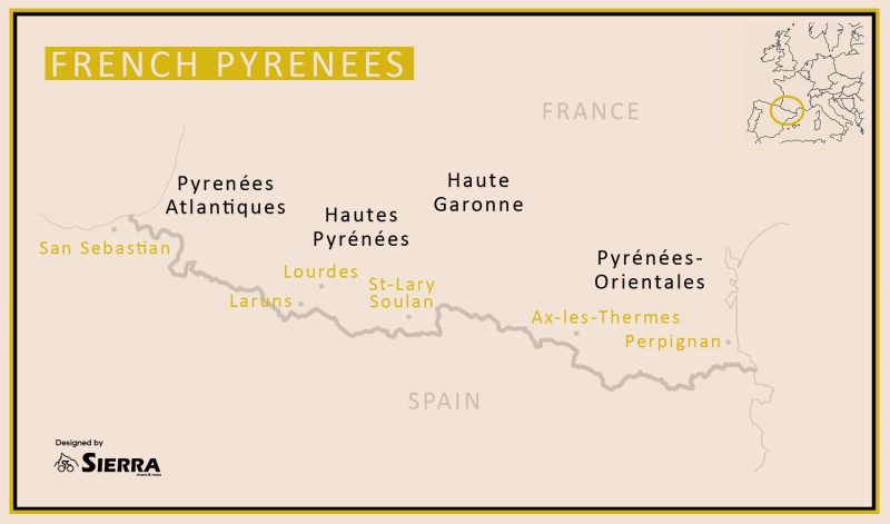 Pyrenees World Map Cycling in the French Pyrenees - Sierra Sports & Tours